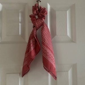 Rust Pumpkin Color Bandana-Print Ponytail Scarf